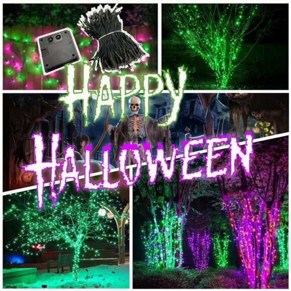 Purple and Green Solar Halloween Lights Outdoor, 2 Pack 240LED 95FT Solar - Picture 2 of 7